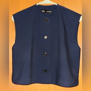 Zara Women's Dark Blue Button-Up Vest